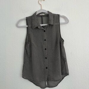 Poetry Black and White Sleeveless Women's Top, sheer, size S